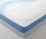 Close up corner view of the Night Air 2290 number bed white and blue cover and blue sides